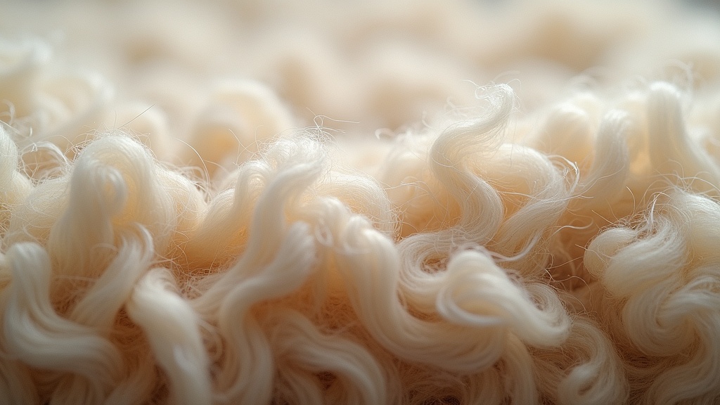 Close-up cross-section of overdyed wool pile showing worn, faded distressing effect