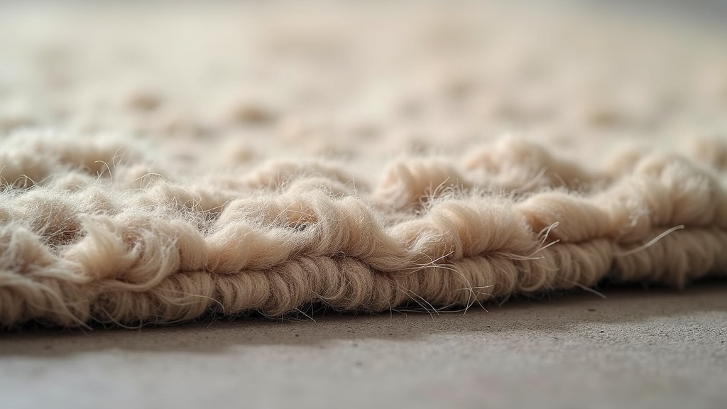 Close-up of Tibetan rug pile showing dense wool knots and carved texture