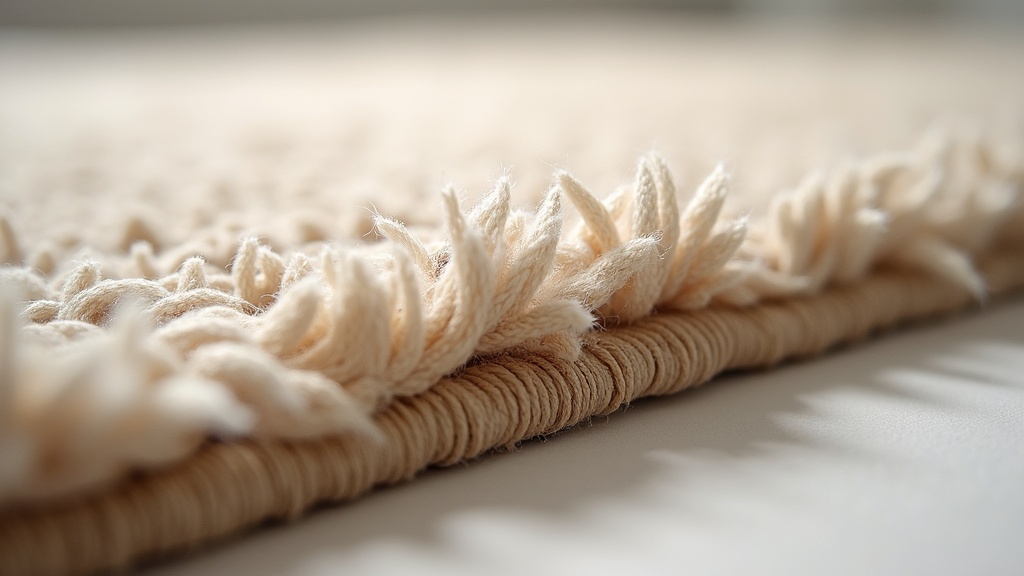 Close-up cross-section of rug pile and foundation weave showing construction detail