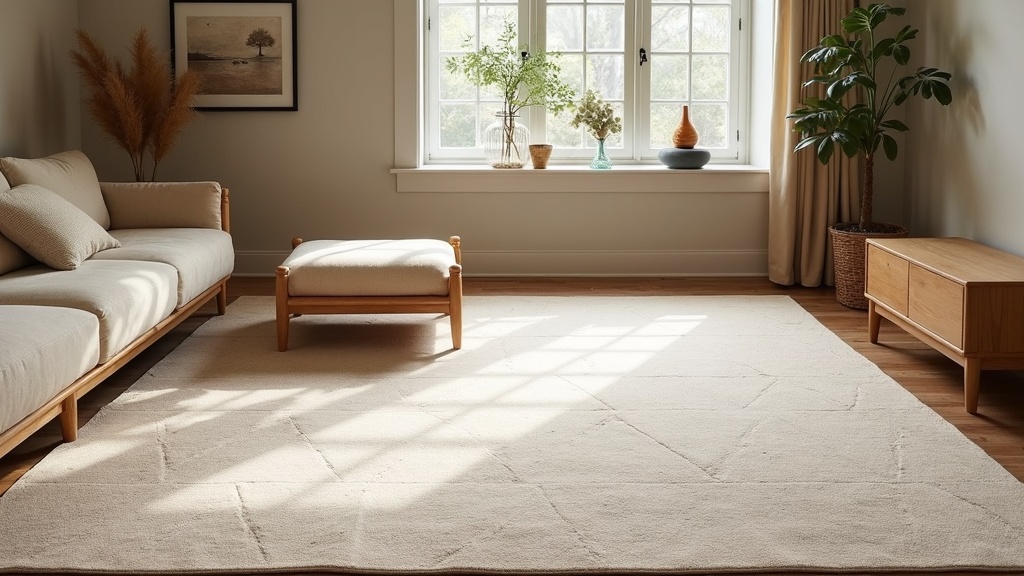Neutral-toned area rug in a living room illustrating a rug colour that won't date