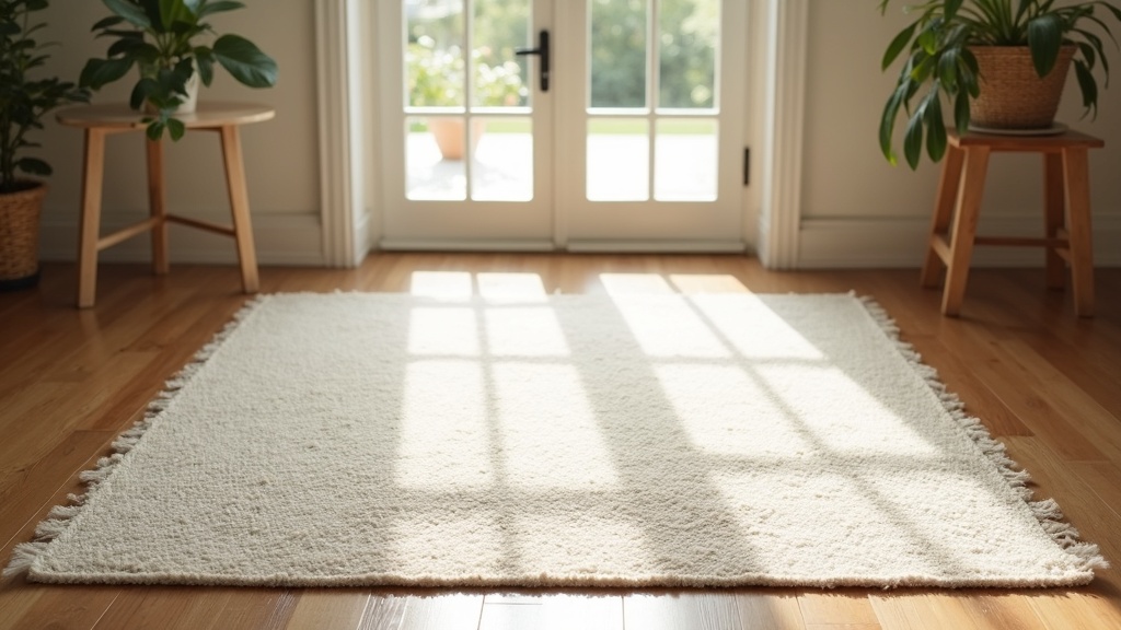 Flatwoven cotton rug on a kitchen floor showing natural fibre texture