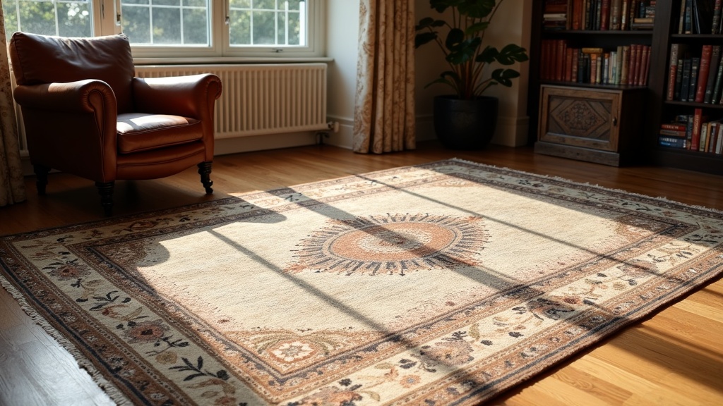 Old hand-knotted wool rug with worn medallion pattern, illustrating whether an old rug is automatically an antique