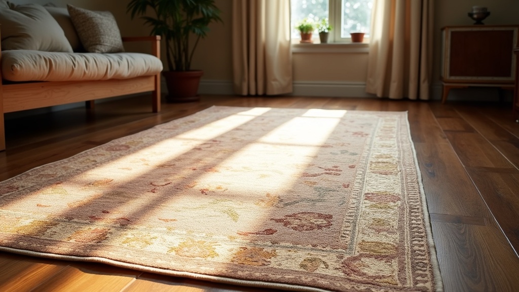 Silk rug with high sheen and detailed pattern in a sunlit living room