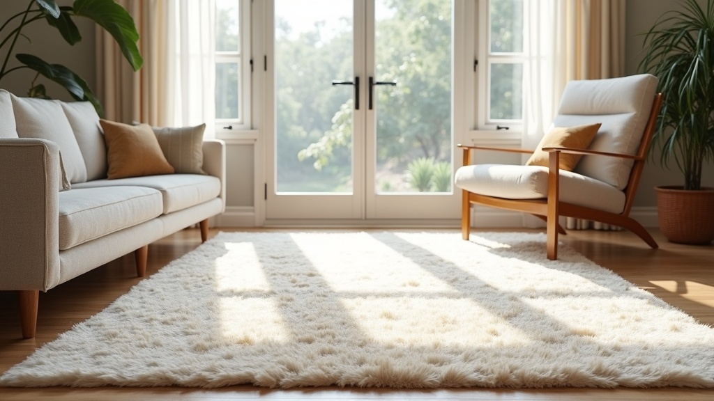 Viscose rug with silky sheen showing crushed pile texture in a living room