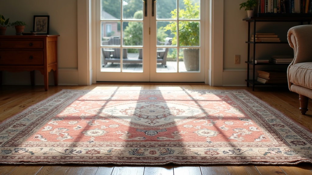 Antique rug value shown through wear, pattern, and knotting detail in a sunlit room