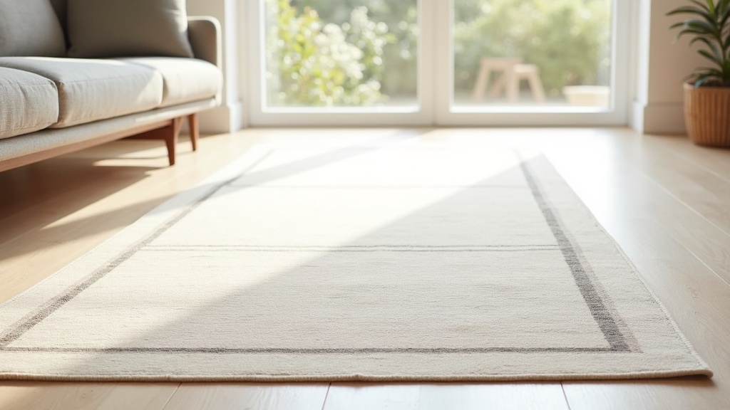 Wool-blend rug with geometric pattern in a bright modern living room