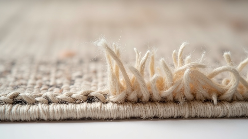 Close-up cross-section of rug selvedge wrapping yarn around the edge warp cords