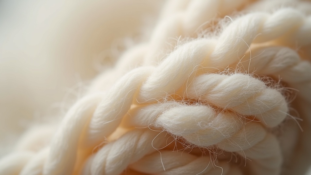 Close-up cross-section of cut pile yarn showing wool fibre shedding