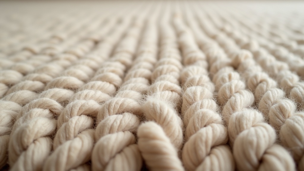 Close-up of coarse hand-knotted wool pile texture typical of a Gabbeh rug