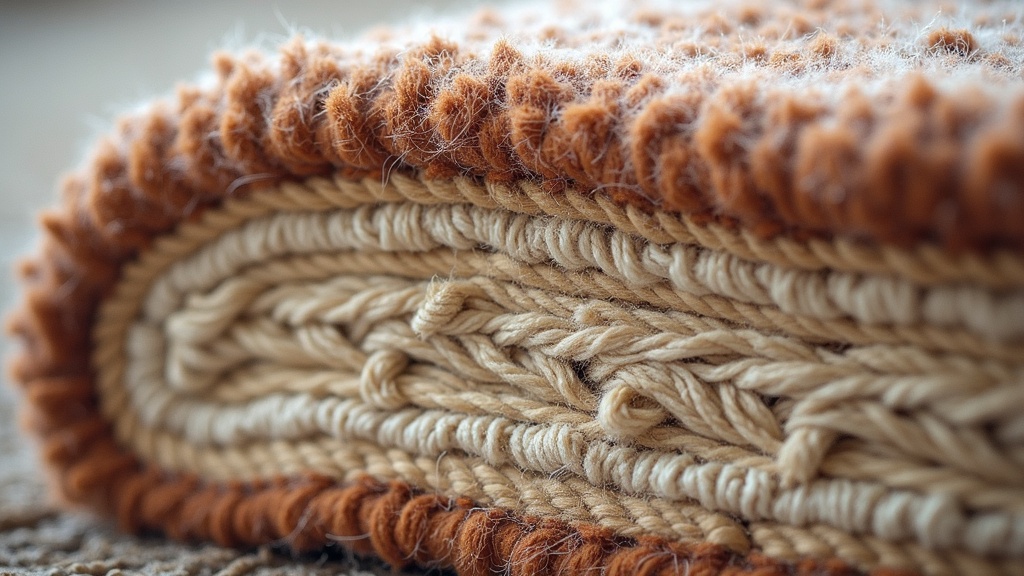 Close-up cross-section of rug pile and knot structure used during rug appraisal examination