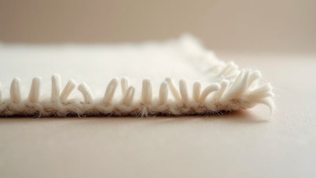 Cross-section of rug pile showing wool yarn and knot structure
