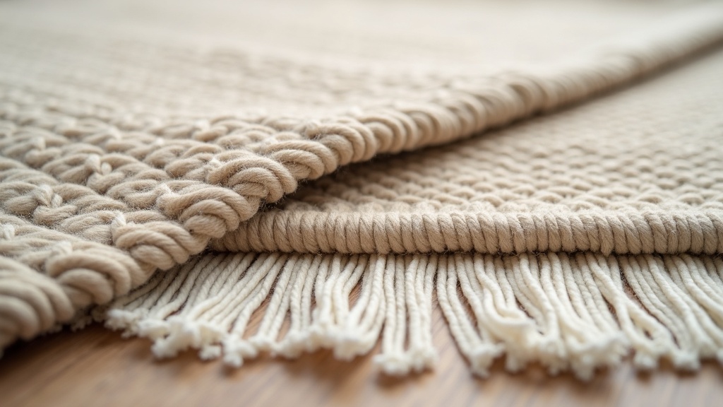 Close-up of layered rug edges comparing flatweave and pile rug texture for rug layering proportions