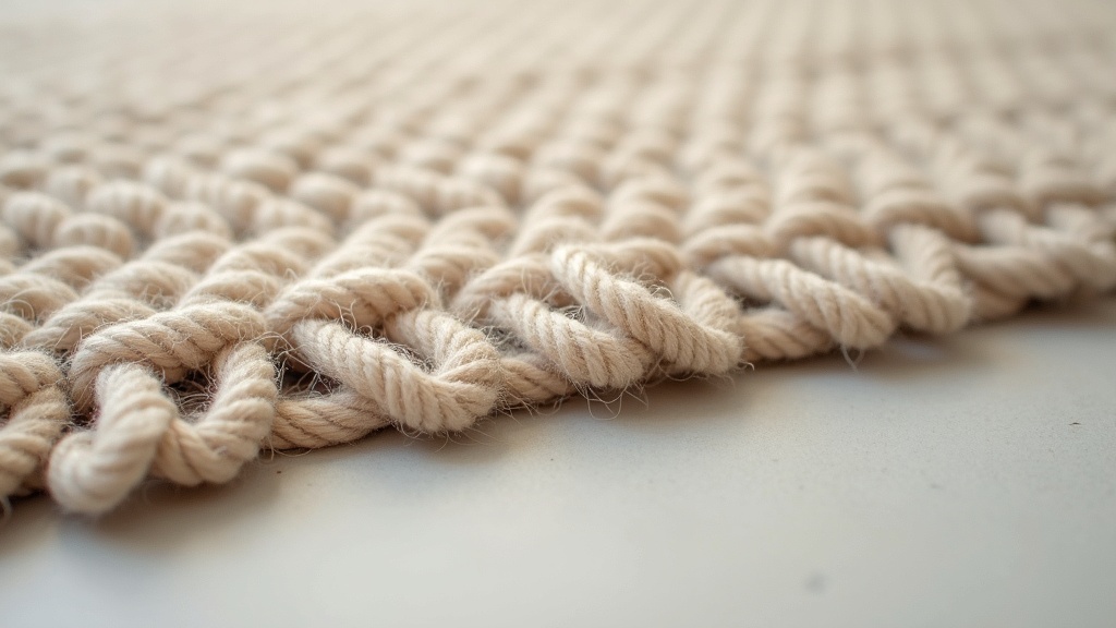 Close-up of wool rug pile and foundation showing knot density used to judge rug construction