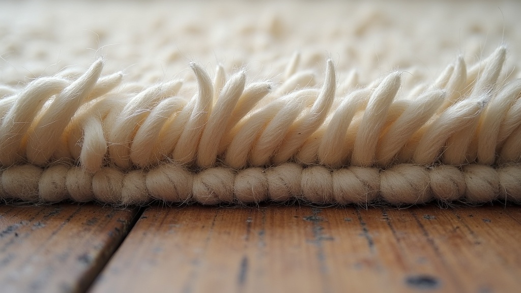 Close-up of wool rug pile and foundation showing knot density