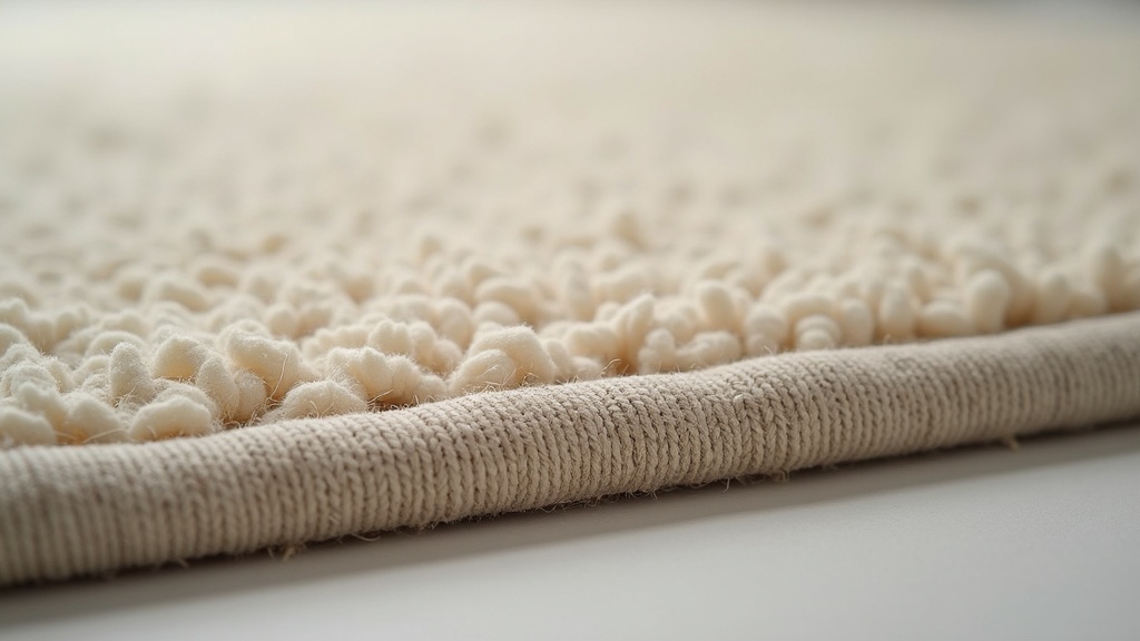 Close-up of machine-made rug pile and backing showing uniform tufted construction