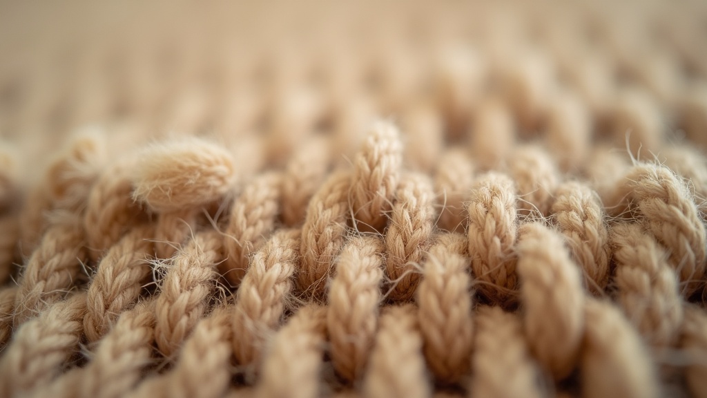 Close-up cross-section of wool rug pile and foundation knots