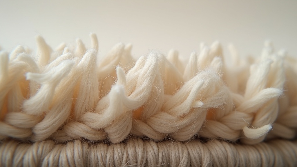 Close-up cross-section of hand-knotted wool rug pile showing knot density and construction