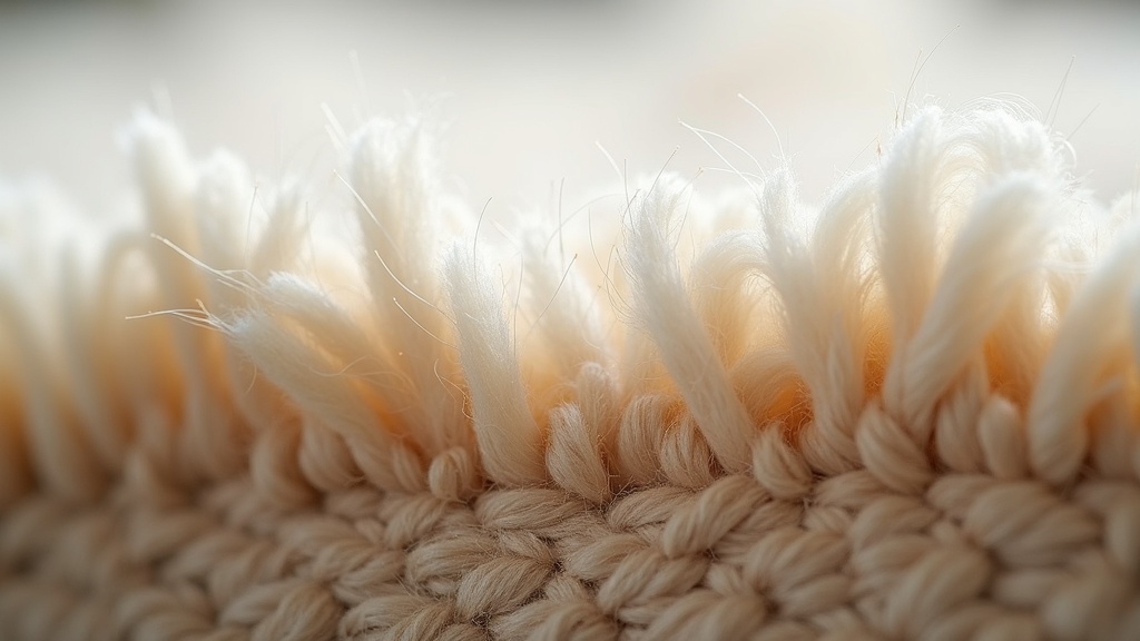 Close-up cross-section of wool rug pile showing knot structure relevant to burn mark repair