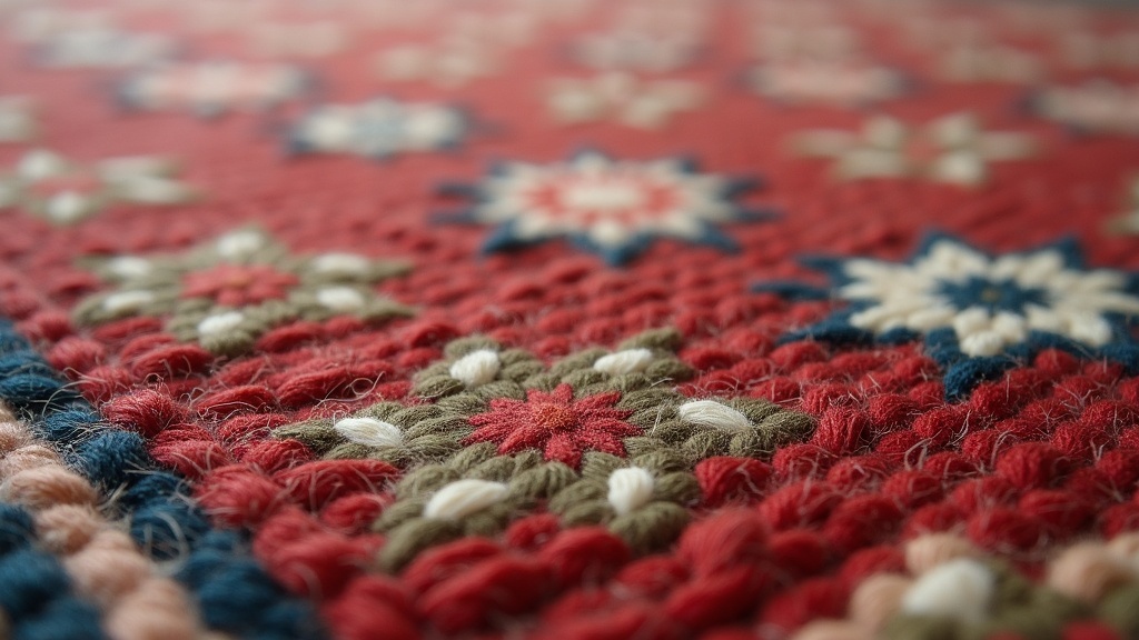 Close-up of Herati motif pattern woven into wool rug pile