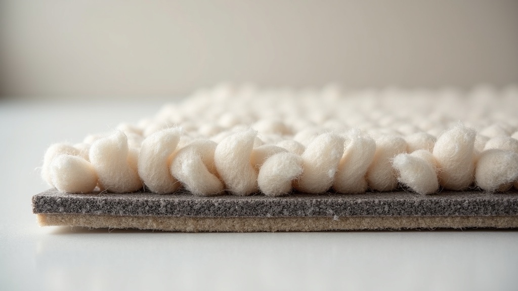 Cross-section detail of felt and rubber rug pad materials