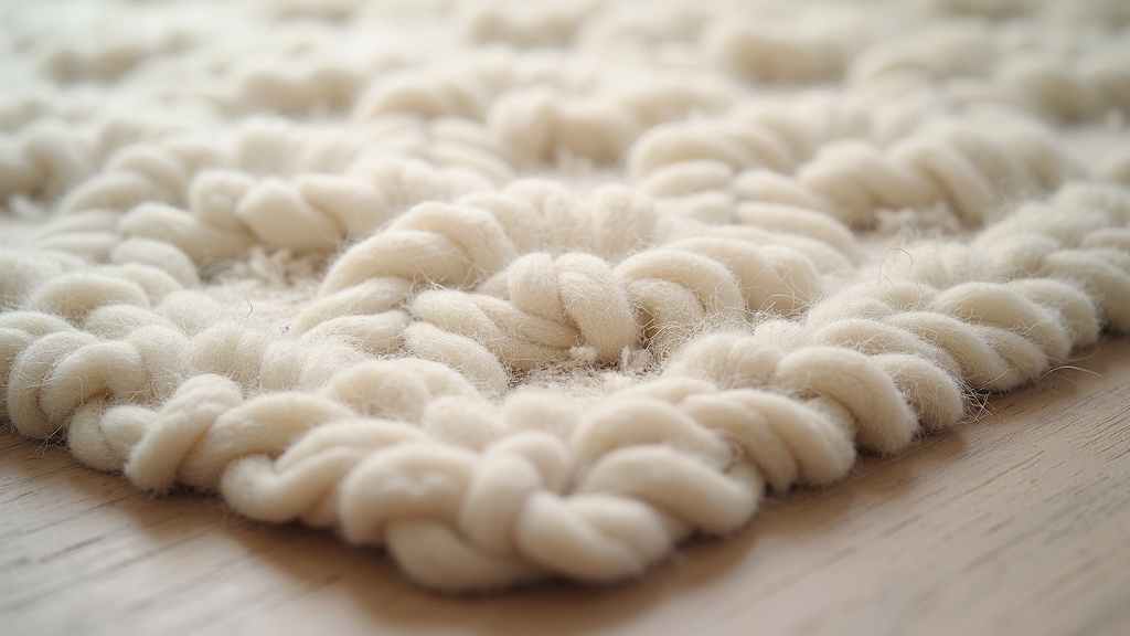Close-up of dense wool pile texture on a rug suitable for a dining room