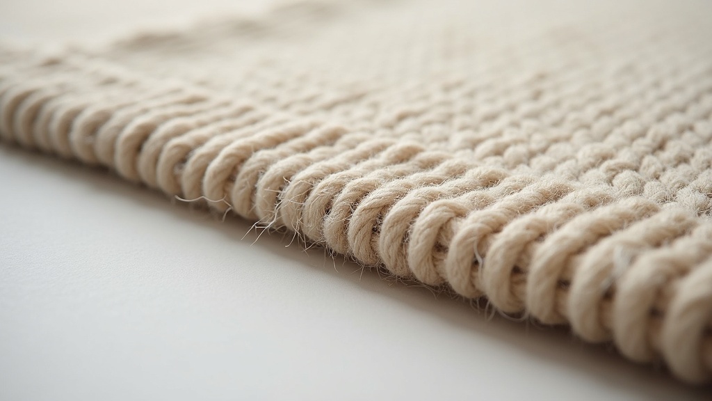 Close-up cross-section of wool rug pile and foundation weave detail