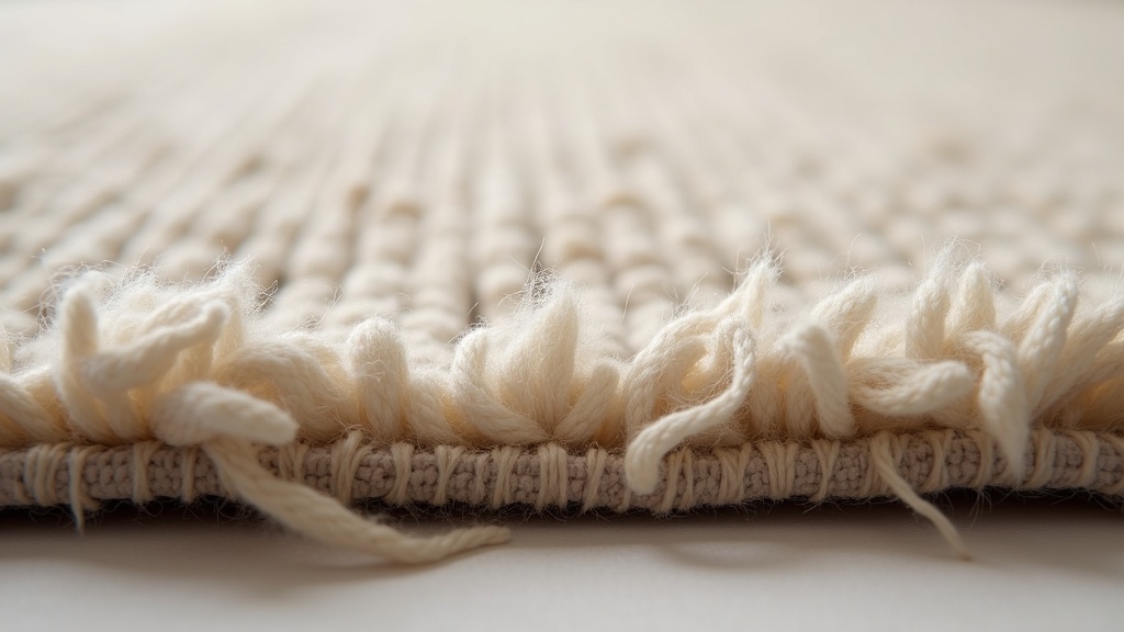 Close-up cross-section detail of cut pile rug construction relevant to choosing rug sizes for small spaces