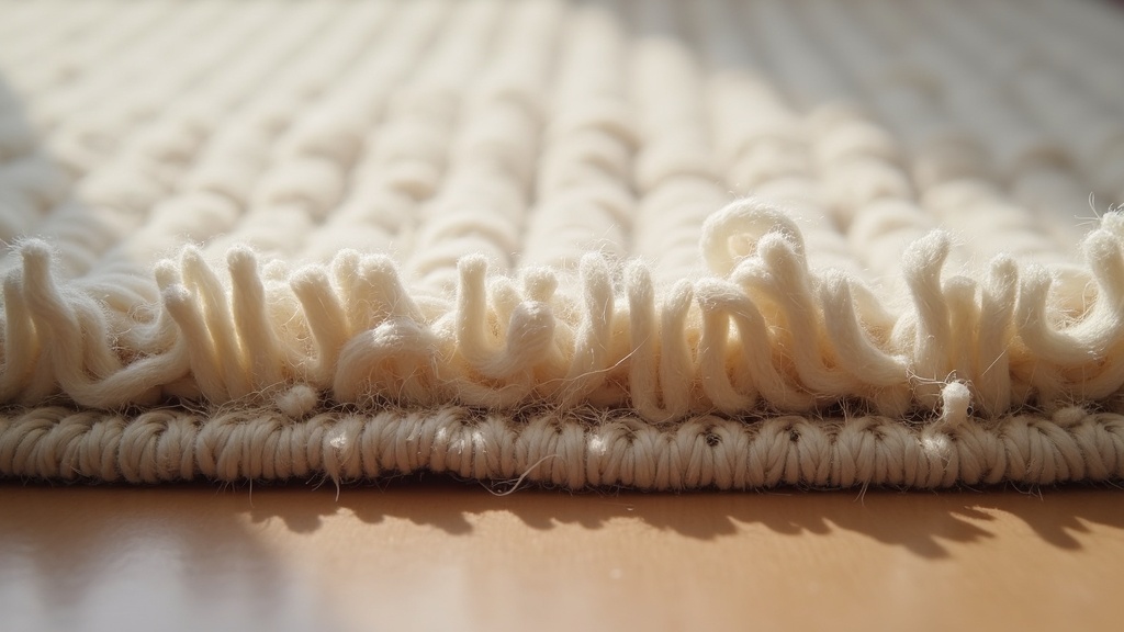 Close-up cross-section of rug pile and foundation showing weave structure that can trap moisture and cause musty odour