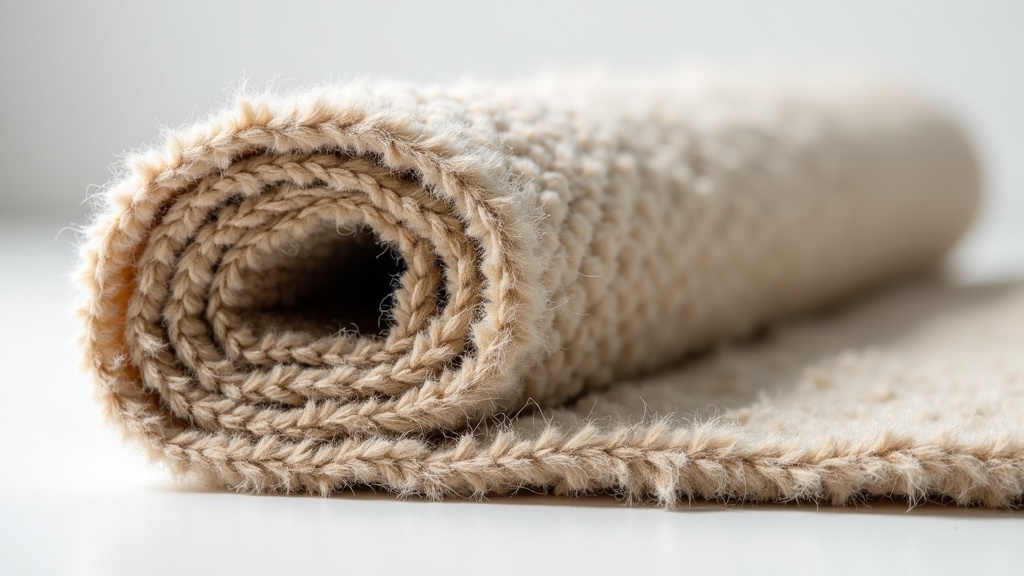 Close up of rolled rug pile and foundation showing proper storage technique