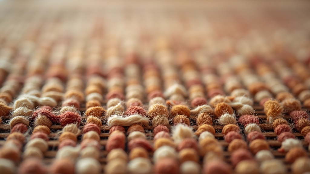 Close-up of hand-knotted pile and foundation threads showing knot density in a wool rug