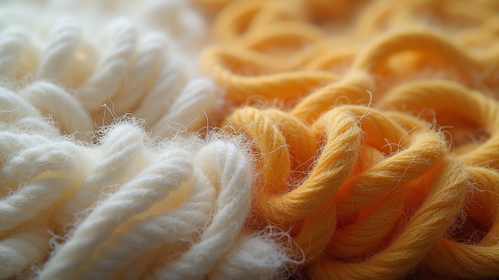 Close-up cross-section of viscose rug pile showing fibre crush and sheen loss