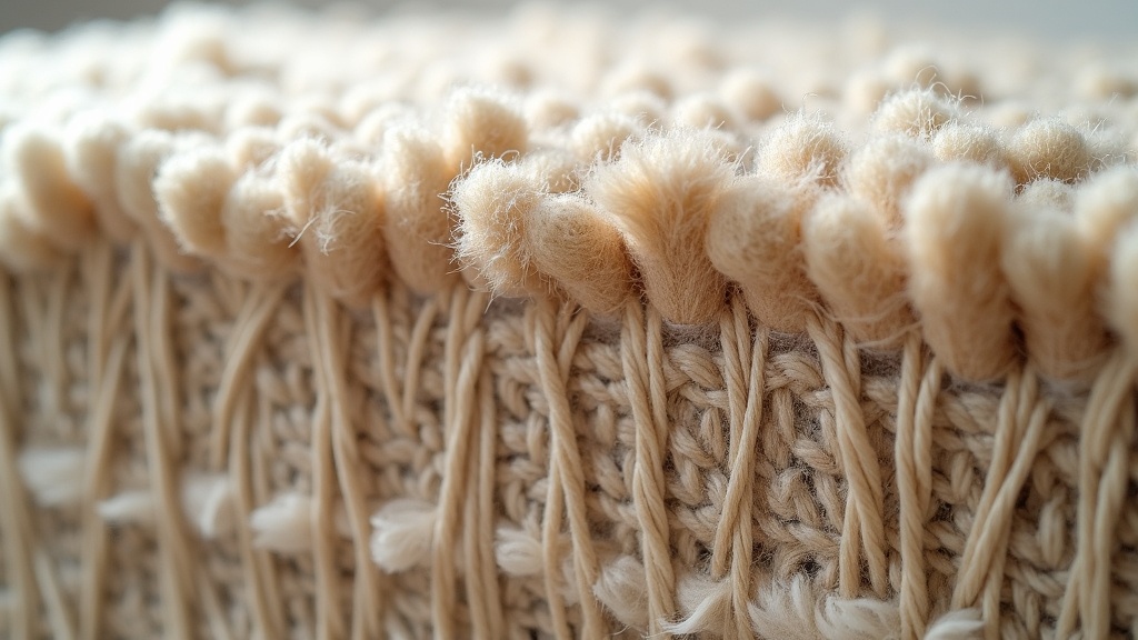 Close-up cross-section of wool pile and foundation showing rug construction relevant to washing safety