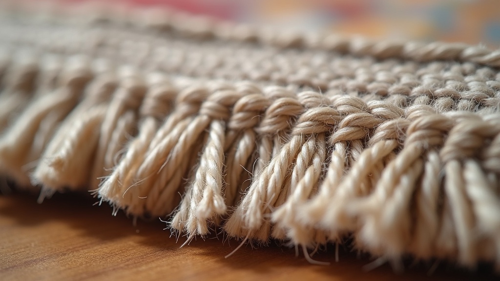 Close-up cross-section of rug pile and foundation showing knot structure and wear