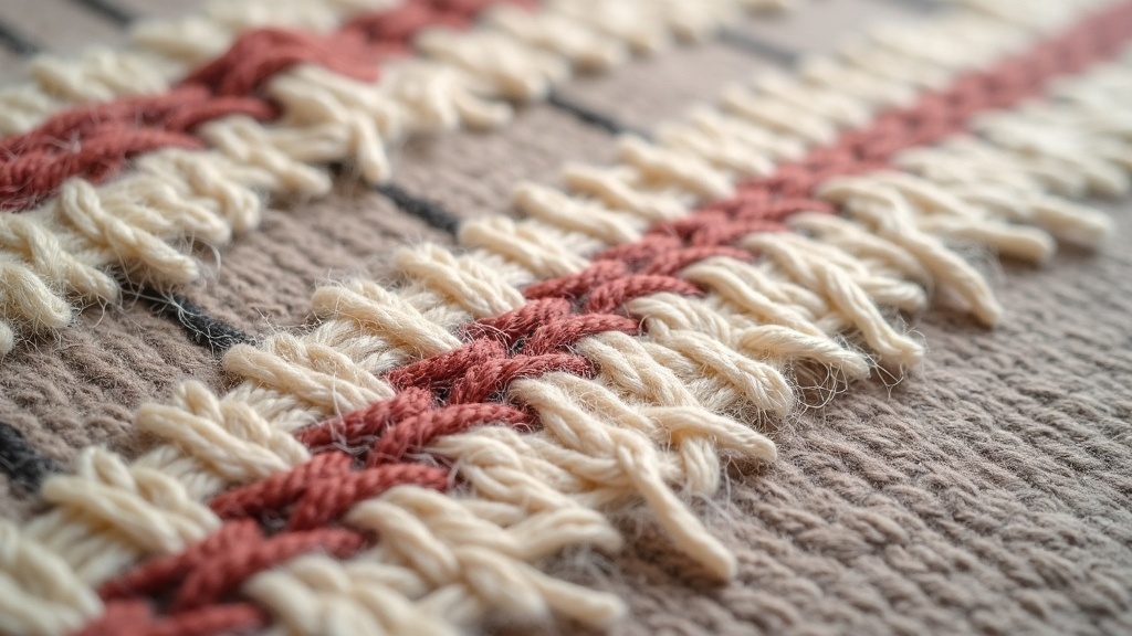 Detail of soumak weave technique showing weft threads wrapped diagonally over warp threads