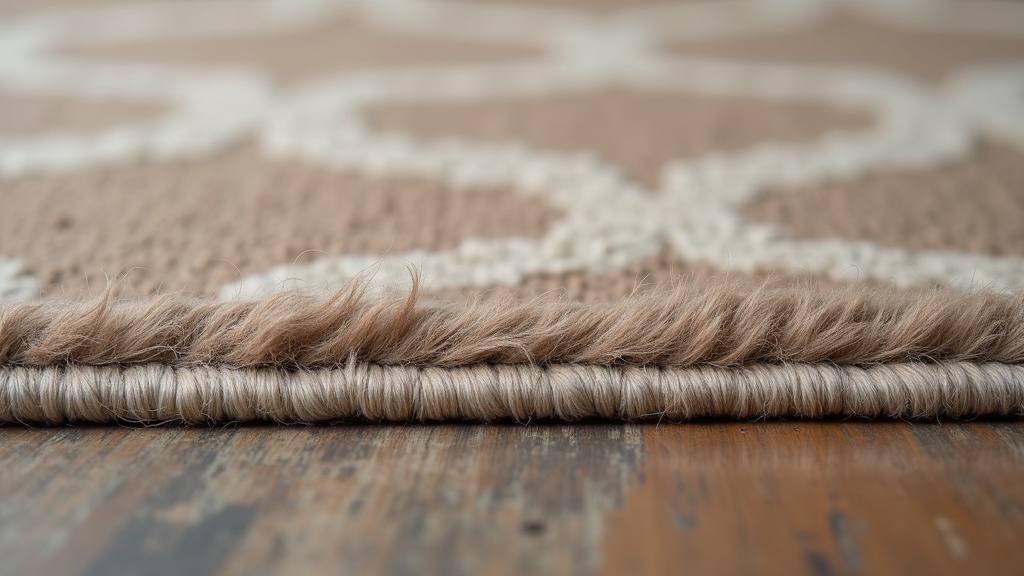Close-up cross-section of cut pile showing knot density in a transitional rug