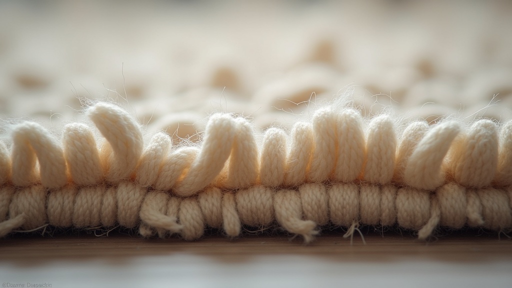 Close-up cross-section of rug pile showing knot structure and foundation threads