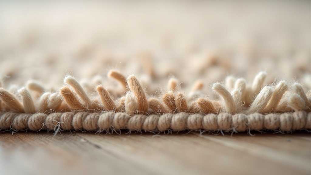 Close-up cross-section of wool-blend rug pile showing mixed wool and synthetic yarn
