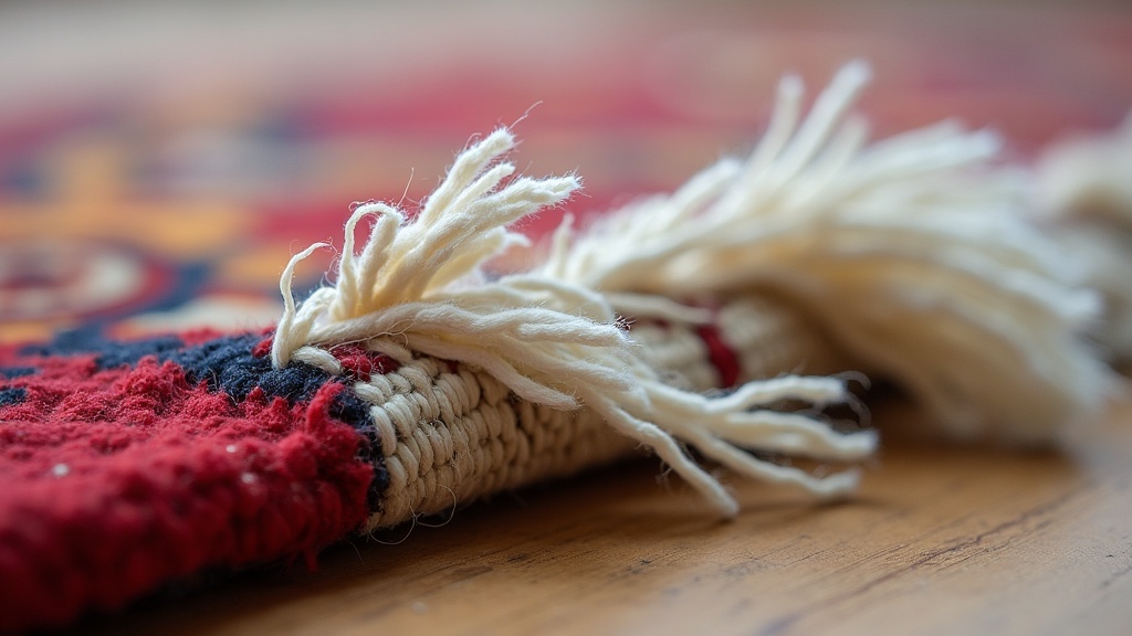 Close-up of rug knot density and fringe construction used to assess auction condition