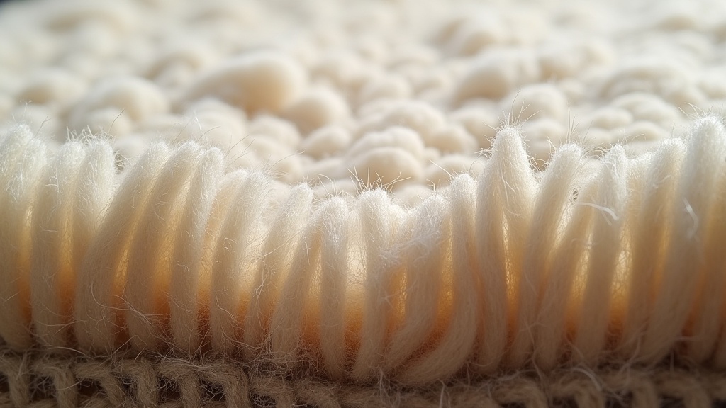 Cross-section detail of rug pile height showing tufted yarn depth and foundation